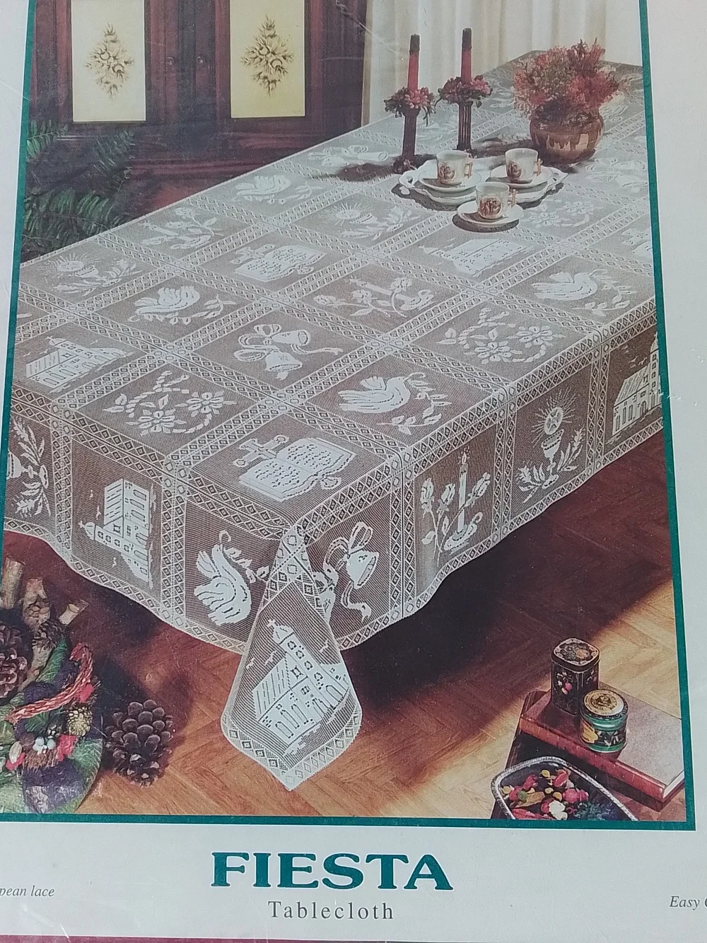 Fiesta white lace tablecloth - elegant home dining accent